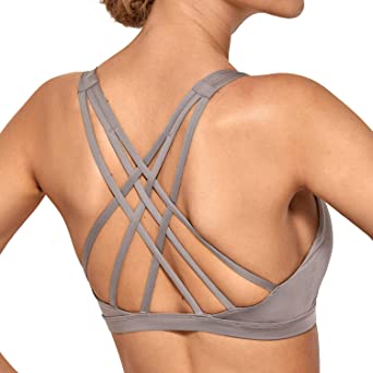 CRZ YOGA Women's Strappy Sports Bra Full Coverage Padded Supportive Cute Workout Yoga Bra Tops Sexy Back