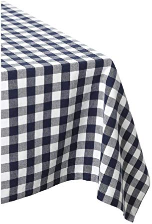 DII 100% Cotton, Machine Washable, Dinner, Summer & Picnic Tablecloth 60 x 84", Nautical Blue Check, Seats 6 to 8 People