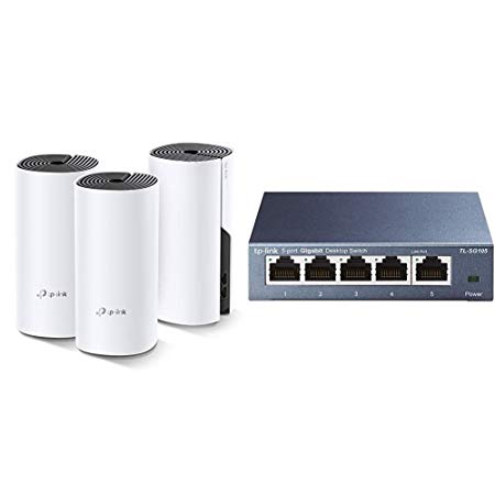 TP-Link Deco Whole Home Mesh WiFi System – Works with Alexa(Deco M4 3 Pack) & 5 Port Gigabit Ethernet Network Switch (TL-SG105)