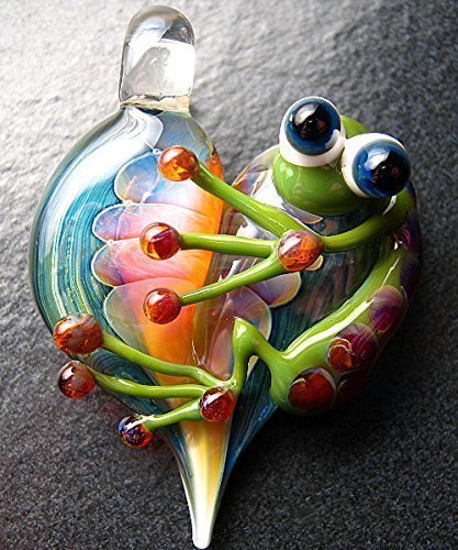Awesome Frog pendant - Glass frog heart necklace lampwork pendant focal bead - Boomwire Glass jewelry