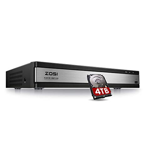 ZOSI 16CH 1080P Video Security Dvr Recorder with 4TB Hard Drive, 4 in 1 Hybrid (Ahd/Tvi/Cvi/Analog) CCTV Home Security System for HD-Tvi Cvi Cvbs Ahd 960H/720P/1080P CCTV Cameras