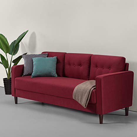 Zinus Mid-Century Upholstered 76.4in Sofa/Living Room Couch, Ruby Red Weave