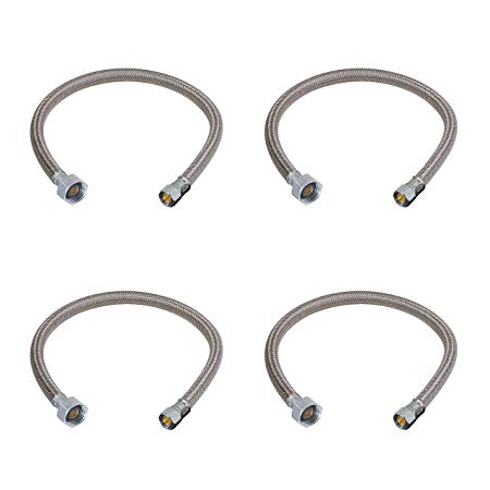 [4-Pack] PROCURU 16" Length x 3/8" Compression x 1/2" FIP Faucet Supply Line Connector, Braided Stainless Steel