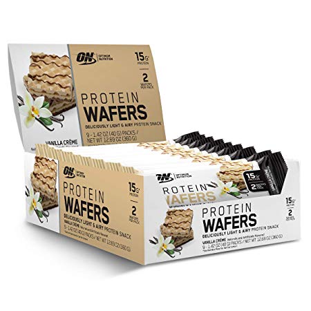 OPTIMUM NUTRITION Protein Wafers, Protein Bars, On The Go, Low carb, Low Sugar, Dessert Protein, Flavor: Vanilla, 9 Count