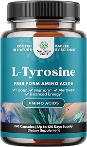 Free Form L Tyrosine 1000mg Per Serving - High Strength L-Tyrosine Supplement for Energy and Focus Support - Amino Acid Nootropic Supplement for Focus Attention and Cognition (240 Count)