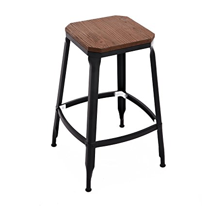 HomCom 25” Counter Height Industrial Modern Metal Barstool - Set of 2 (Square, Black)