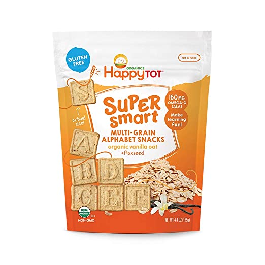 Happy Tot Super Smart Alphabet Snacks Organic Toddler Snacks, Vanilla Oat Plus Flaxseed, 8 Count