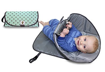 SnoofyBee Portable Clean Hands Changing Pad. 3-in-1 Diaper Clutch, Changing Station, and Diaper-Time Playmat With Redirection Barrier for Use With Infants, Babies and Toddlers (Dot Mint)