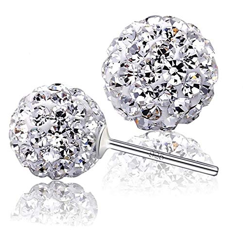 925 Sterling Silver Crystals from Swarovski White Round Disco Ball Stud Earrings 8mm for Women and Girls