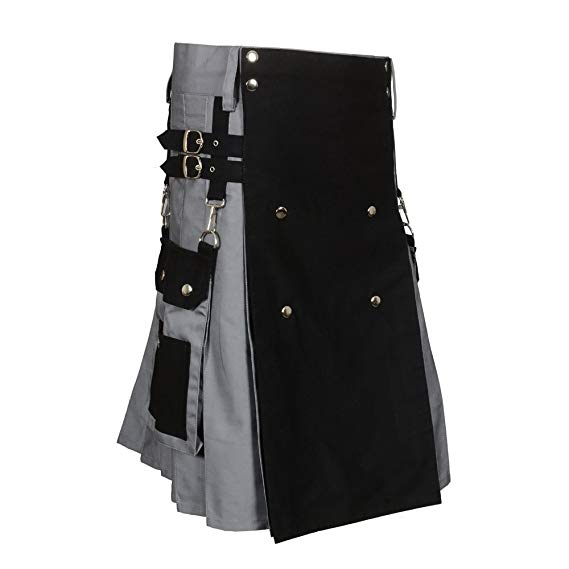 Scottish -Black & Gray Two Tone Utility Kilt-