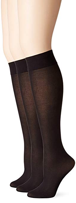 No Nonsense Women's Silky Trouser Knee High Sock, 3 Pair Pack