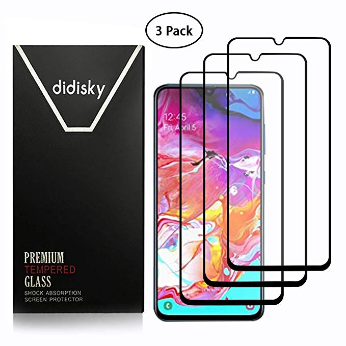 Didisky Tempered Glass Screen Protector for Samsung Galaxy A70, [ 3 Pack ] Anti Scratch, 9H Hardness, No Bubbles, High Definition, Easy to Apply, Case Friendly (Black)