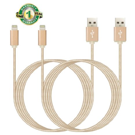 AASAMA (TM) Certified 2 Pack 10 Feet Nylon Braided Lightning USB Cable Charging Cord Data Sync Cable for iPhone iPad and iPod (Gold)