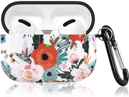 iLeadon Airpods Pro Case Cover, Full Protective Airpods Pro Case Skin Accessories with Keychain Compatible 2019 Release Apple Airpods Pro, Front LED Visible - Elegant Flower