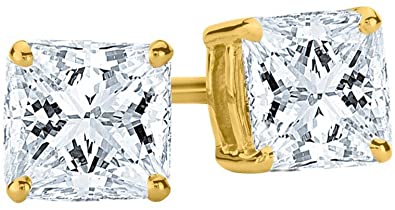 1/2-2 Carat Total Weight Princess Diamond Stud Earrings 4 Prong Screw Back (I-J Color I1-I2 Clarity)