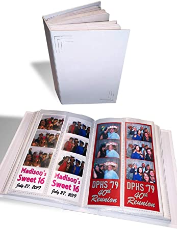 Photo Booth Album for 2"x6" Photo Strip Pics - Holds 200 Photo Booth Pictures on 100 Pages - Slide-in Photo Booth Photo Album - 2 inch x 6 inch - Wedding Scrapbook Photos or Bookmark Album