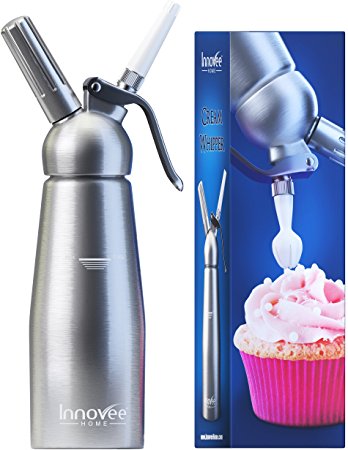 Innovee Cream Whipper  (1-Pint) Professional Aluminum Whipped Cream Dispenser W/ 3 Decorating Nozzles & Free Desserts Recipes (e-book)  Uses Standard N20 Cartridges (not included)