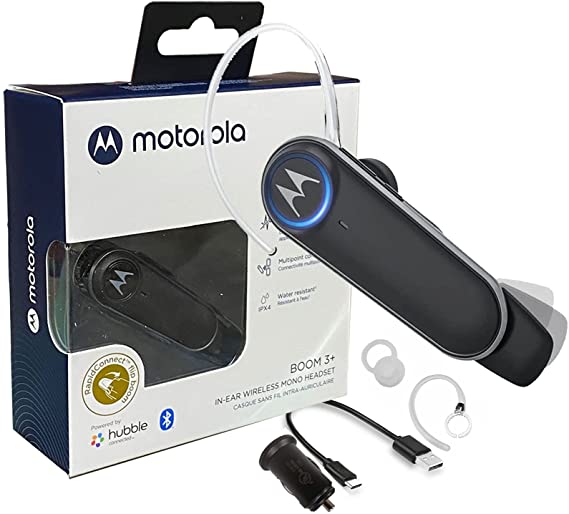 Motorola Boom 3 "HD Flip Bluetooth - Water Resistant Durable Wireless Headset - W/Car Adapter 2021 Model (Retail Packing)