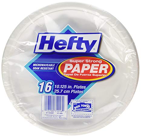 Hefty Everyday Paper Plates (White, Microwavable, 10-inch, 16 Count)