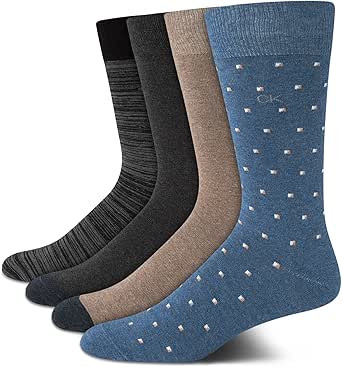 Calvin Klein Men's Dress Socks - Cotton Blend Crew Patterned Socks (4 Pairs)