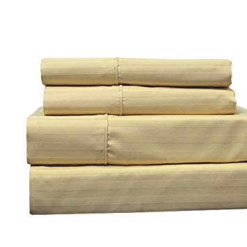 Royal's Stripe Gold 1000 Thread Count 4pc Queen Bed Sheet Set 100% Cotton, Sateen Stripe, Deep Pocket