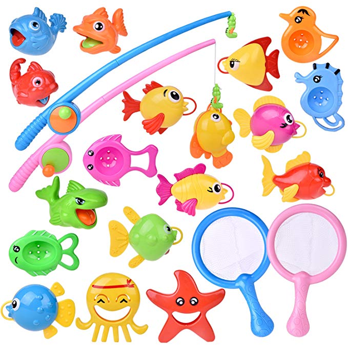22 PCs Bath Toys Baby Toddler, Fishing Game Playset Fishing Rod Fishing Net, Bathtub Swimming Pool Fishing Toys Xmas Gift for Boys & Girls