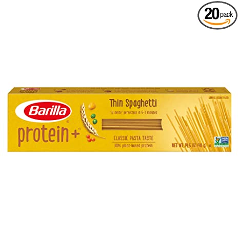 BARILLA Protein  (Plus) Thin Spaghetti Pasta - Good Source of Plant-Based Protein from Lentils, Chickpeas & Peas- Protein Pasta - Non-GMO - Kosher Certified - 14.5 Ounce Box (Pack of 20)