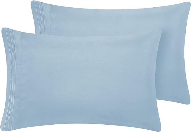 CozyLux Pillow Cases Standard Size Set of 2 Luxury 1800 Series Double Brushed Microfiber Bed Pillow Cases Embroidered 2 Pack 20x26, Spa Blue Pillow Covers with Envelope Closure, Soft and Comfortable