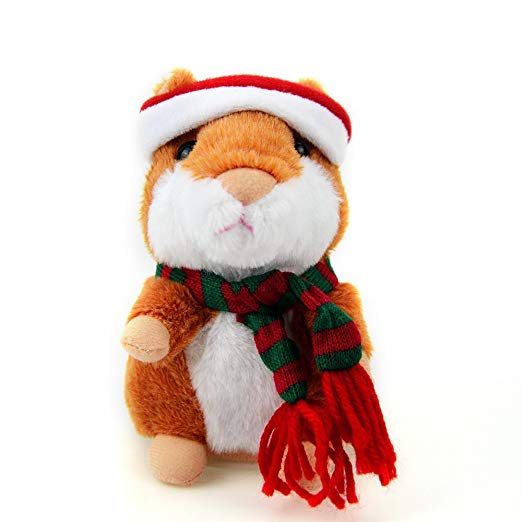 Color You Talking Hamster in Christmas Suit Repeats What You Say Electronic Pet Talking Plush Buddy Mouse Kids, 3 x 5.5 inches (brown knitted scarf)