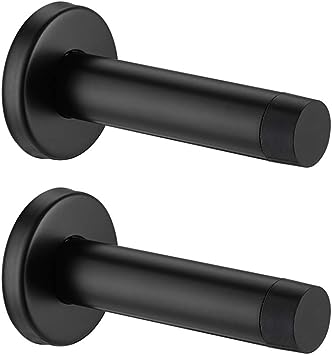 JQK Door Stopper Black, 304 Stainless Steel Sound Dampening Door Stop Bumper Wall Protetor 2 Pack, Matte Black, DSB5-PB-P2