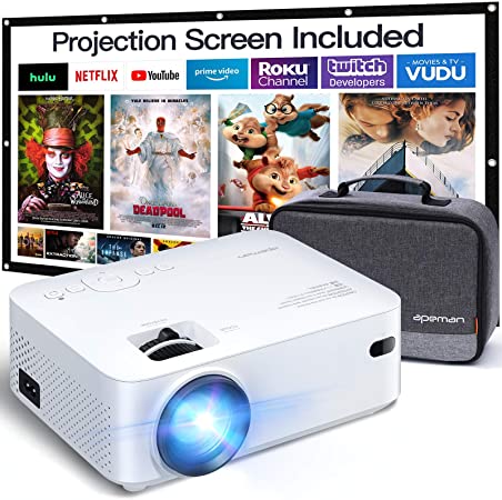 APEMAN Mini Projector, 1080P Supported, 200'' Max Display 60000 Hrs Lamp Life Portable Video Projector, Compatible with HDMI, PS4, TV Stick, VGA, TF, AV, USB Drive, Carry Bag and 100'' Screen Included