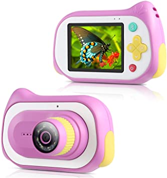 Kids Digital Camera, Koolertron Upgraded 15MP 4K Compact Starter Camera Mini Video Player Recorder & 200X Magnifier Digital Microscope 32GB TF Card for Children 3-10 Years Old Boys Girls (Pink)