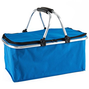 Gregarder Picnic Basket Collapsible Shopping Cooler Bag Large Capacity Market Baskets (Blue)