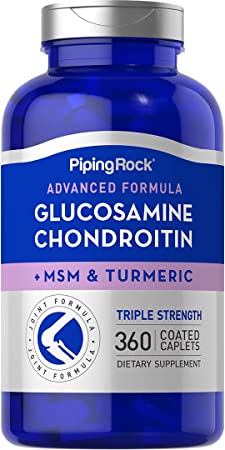 Piping Rock Glucosamine Chondroitin with Turmeric & MSM | 360 Caplets | Triple Strength | Non-GMO, Gluten Free Supplement