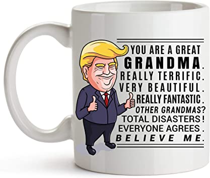 YouNique Designs Donald Trump Grandma Mug, 11 Ounces, Grandma Birthday Coffee Cup from Grandchildren