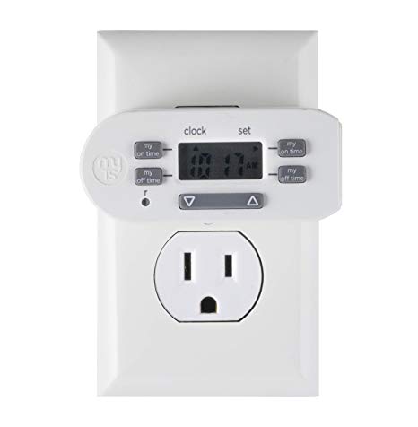 myTouchSmart Indoor Digital Plug-In Timer, 1 Outlet Polarized, 4 Programmable On/Off Buttons, Space Saving Bar Design, for Lamps, Seasonal Lighting, and Other Small Appliances, 36253