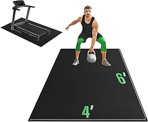 Yes4All 6'x4' Thick Rubber Exercise Mat for Floor Workouts, Durable & Low-Odor Large Gym, Non-Slip Workout Mats for Indoor/Outdoor