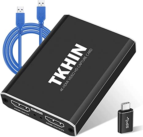 TKHIN Capture Card, Video Capture Card with Microphone Jack HDMI Loop-Out 4K 60FPS, USB 3.0 Video Recorder 1080P 60FPS for Gaming/Live Streaming/, Works for Nintendo Switch/PS4/Xbox/OBS/Camera/PC