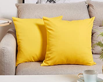 TangDepot Cotton Solid Throw Pillow Covers, Yellow 26" x 26".