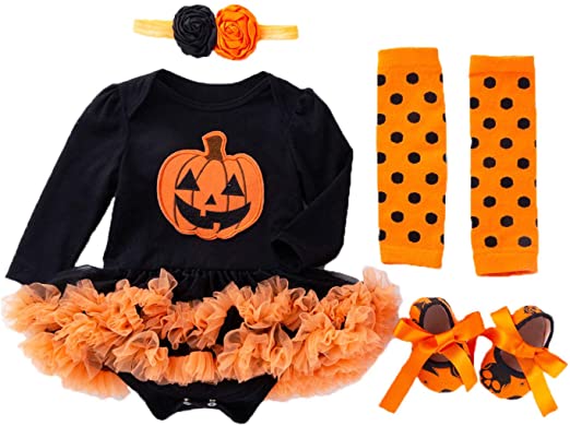 BabyPreg Baby Girls First Halloween Costume Pumpkin Oufit Thanksgiving Dress Set