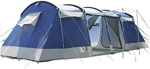 skandika Montana 8-person Family or Group Tunnel Tent with Sun Canopy Porch - Insect protection mesh & water resistant material with 5000 mm water column & a handy repair kit