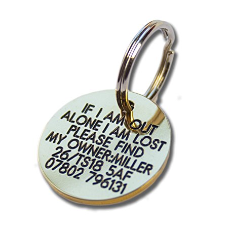 Deeply engraved solid brass 27mm circular dog tag