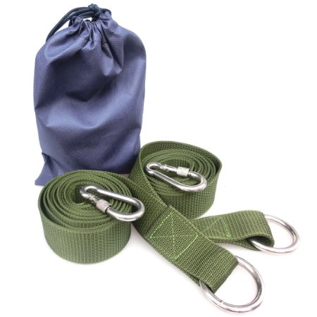 Hammock Tree Straps for Portable Camping Hammocks Offers Non-Stretch Suspension a Pair of Durable Straps Carrying Pouch and 2 Premium Carabiners (Army Green)