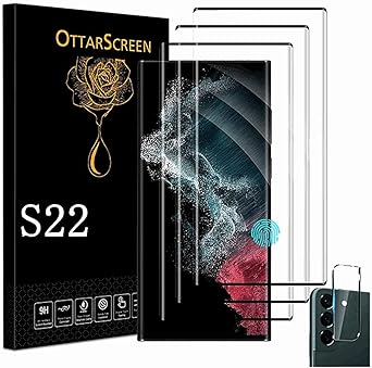 OttarScreen Galaxy S22 Screen Protector, 3 Pack Tempered Glass Screen Protector, 1 Pack Camera Lens Protector, Compatible Fingerprint, 3D Glass 9H Hardness Tempered Glass Screen Protector for Samsung Galaxy S22 5g【3 1 Pack 】