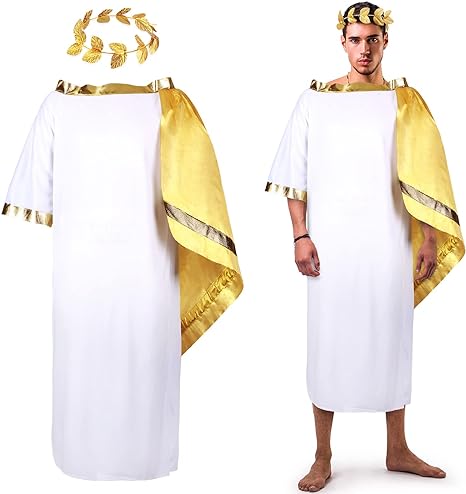 SATINIOR 2 PCS Halloween Greek Costume White Roman Toga Adult Toga Costume Tunic with Leaf Crown Headdress Laurel Wreath