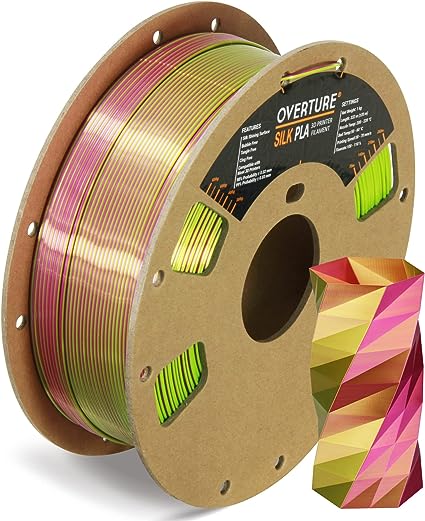 OVERTURE Silk PLA 1.75mm Dual Color Filament, Clog-Free Shiny 3D Printer Filament, 1kg Spool(2.2lbs), Dimensional Accuracy  /- 0.03 mm, Fit Most FDM Printer(Silk Green-Magenta)