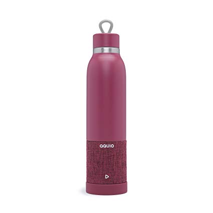 Aquio IBTB2UU Double-wall Steel Insulated Hydration Bottle with Rechargeable Bluetooth Wireless Speaker, Powered by iHome, Merlot