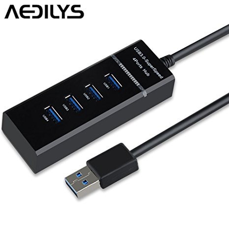 AEDILYS 4 Port USB 3.0 Bus-Powered Hub for iphone ,Ultra Book, MacBook Air, Windows 8 Tablet PC - Black