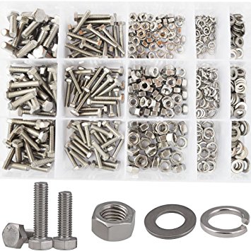 Hex Flat Head Bolts M4 M5 M6 Metric Screws Nuts Flat and Lock Washers Assortment Kit 304 Stainless Steel,510pcs