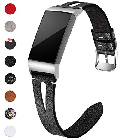 Maledan Bands Compatible for Fitbit Charge 3 and Charge 3 SE Fitness Activity Tracker, Slim Genuine Leather Band Replacement Accessories Strap for Charge3 Special Edition, Women Men